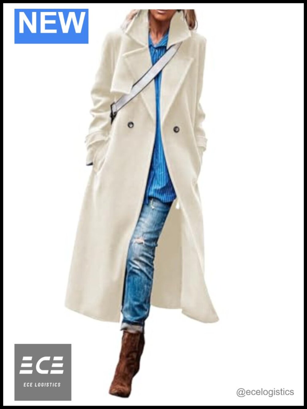 Aoang Women's Long Trench Coat Double Breasted Windproof Overcoat Belted